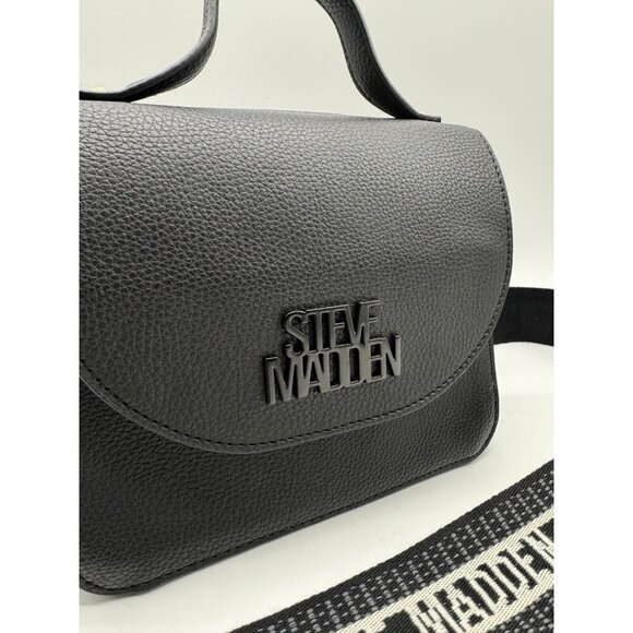 STEVE MADDEN flap satchel crossbody web strap + mini cardcase -Black 2 Piece set - Picture 11 of 11
